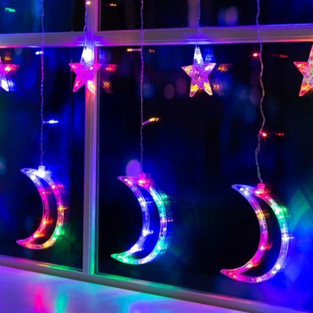 Garland "fringe" 2.7 × 0.9 m with nozzles "month", IP20, transparent thread, 138 LED, glow of multi, 8 modes, 220 V-2