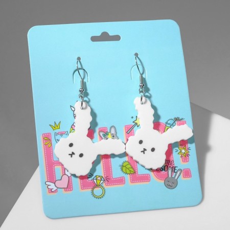 Acrylic earrings "rabbits" curly, white color-1