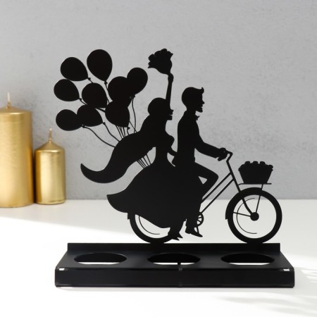 Summary Metal for 3 candles "Romantic bicycle trip" Black 16.8x18.5x6 cm-3