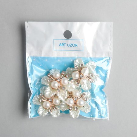 Decor for creativity Metal, plastic "Flower with pearls" rhinestones 1.8x3.4x3.4 cm-3