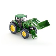 A toy model of a tractor with a bucket John Deere, green, scale 1:32