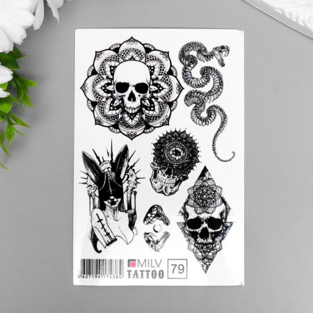 Tattoo on the body "Skull, snake" 10x15 cm