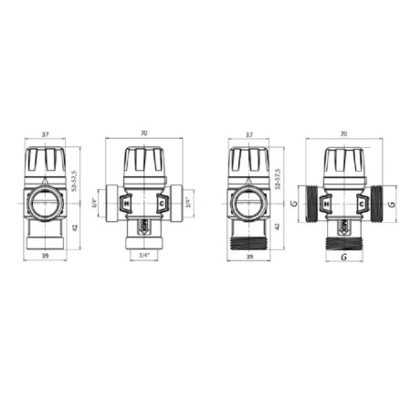 Thermostatic valve Rommer RVM-0111-164320, mixing, 3/4 ", BP, 20-43 ° C, KV 1.6-1