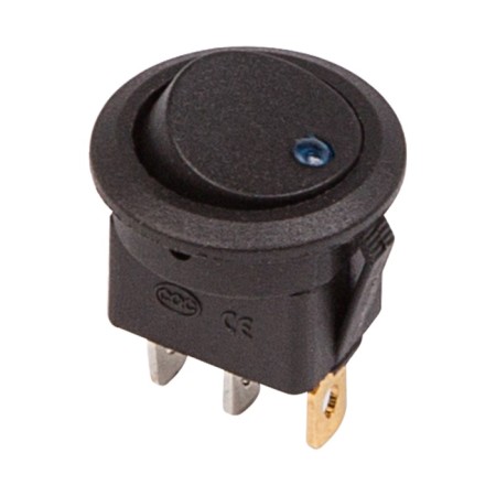 Round key 12V 20A (3C) on-off black with blue backlight (RWB-215, MIRS-101-8C/D