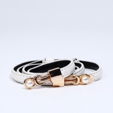 Women's belt, width 1 cm, metal buckle, white color