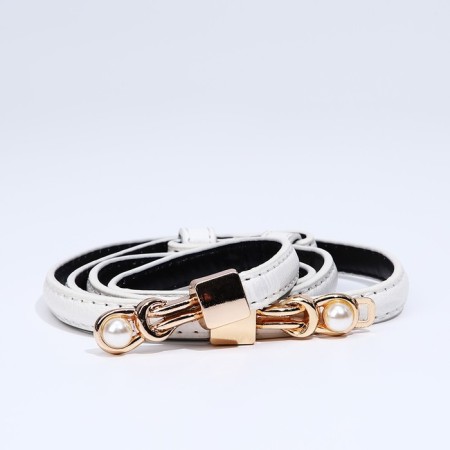 Women's belt, width 1 cm, metal buckle, white color