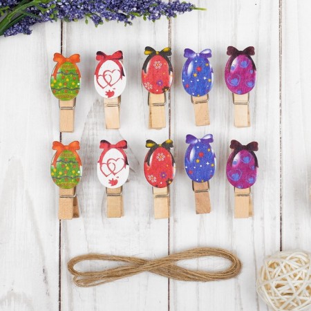 Decorative clothespins with a rope for the suspension "Easter eggs" set 10 pcs.-2