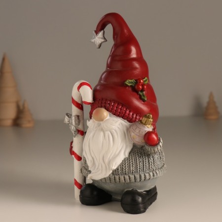 Souvenir Polystone Light "Santa Claus in the cap, with a Christmas tree and a lollipop" 12x9.5x19 cm-3