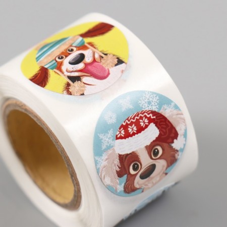 New Year Stick Paper "Kits and dogs with snowflakes" d = 2.5 cm 252 pcs in the roll-3