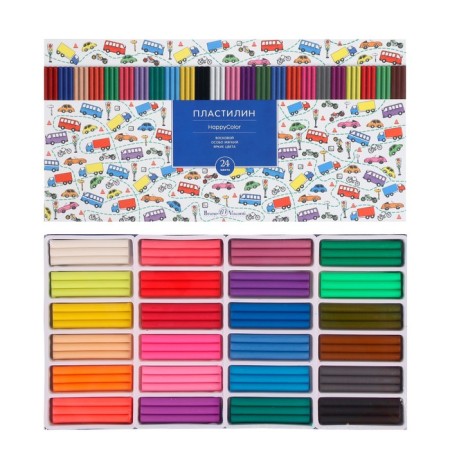 Plasticine soft (wax) 24 colors 500 g, happycolor, mix-1
