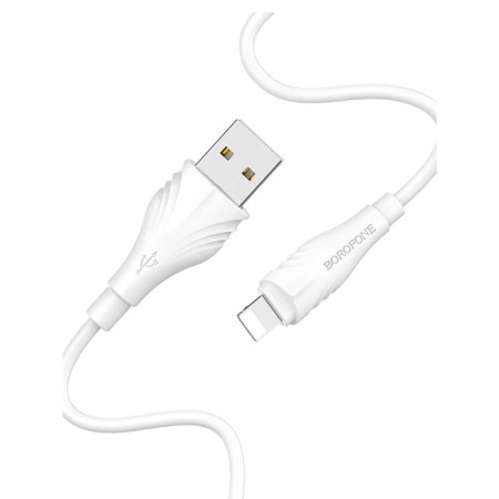 Cable Borofone BX18, Lightning - USB, 2.4 A, 1 m, PVC braid, white-1