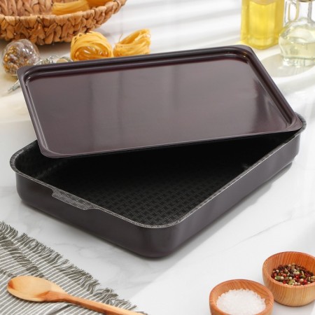 The baking sheet is "hostess", 27 × 35 cm, metal cover, anti -stick coating, burgundy color-4