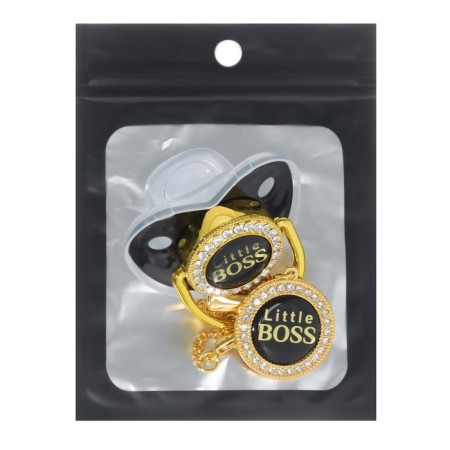 Set: Nipple - Orthodontic dummy with the holder "Little Boss", with a cap, from 6 months., Golden, rhinestones-7