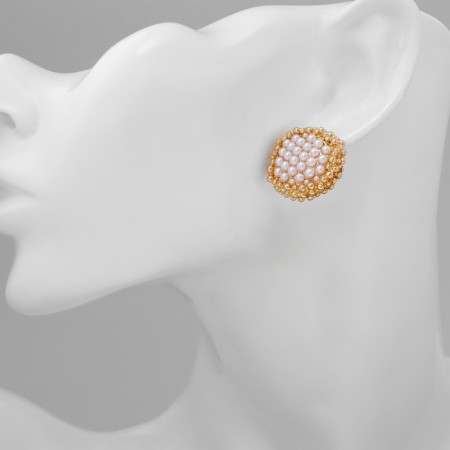 Earrings with pearls "atmosphere" beads, white color in gold-3