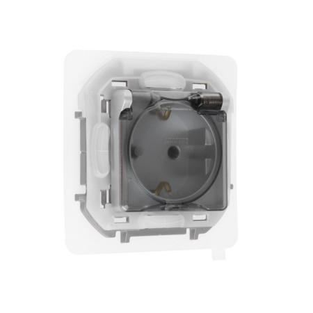 LEGRAND Inspiria, 2K+h, IP 44 socket, with a folding cover and curtains, 16 A, 250 V, aluminum