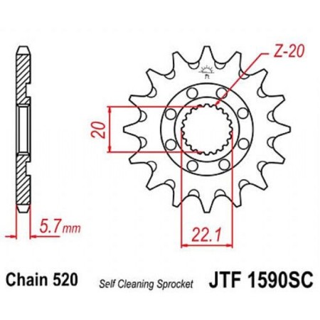 Front star, presenter, JTF1590 for a motorcycle, steel with self -cleaning, chain 520, 13 teeth 4164