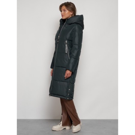Coat insulated winter female, size 46, dark green color-1