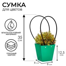 Bag for flowers green moisture-resistant, 12x12-8x8-12.5 cm