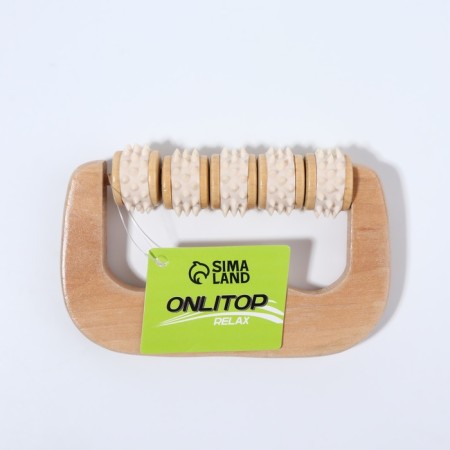Massage "Babys", 14.5 × 8 × 3 cm, wooden, 5 wheels with spikes, beige color-5