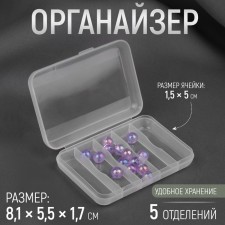 Organizer for needlework, 5 departments, 8.1 × 5.5 × 1.7 cm, the color is transparent