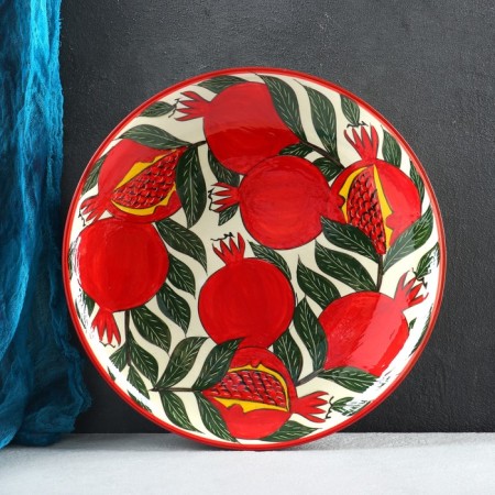Set of Tea Rishtan Ceramics "Pomegranate", 9 objects (teapot-0.8l, Pialy-0.5/0.3l)-1