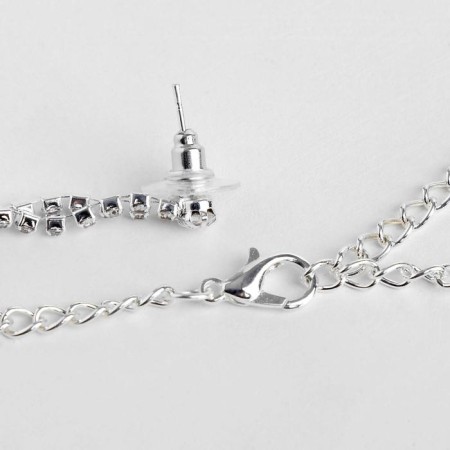 Set 2 objects: earrings, necklace necklace drops, black and white color in silver, 45 cm-1