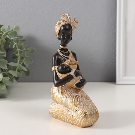 Souvenir Polystone "African with a child, in a golden dress" 11x7.5x18 cm