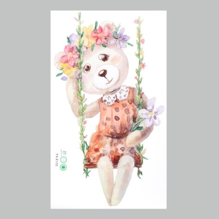 Sticking plastic interior color "Retro. Bear on a swing with flowers" 35x60 cm-1