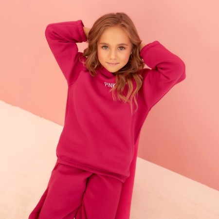 Kids (hoodies, trousers) minku: Basic Line Kids, Oversize, Fuchsia color, height 152-17