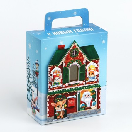 Gift box New Year's Folding with 3D effect "New Year's house", 18 x 15 x 7.5 cm, New Year-1