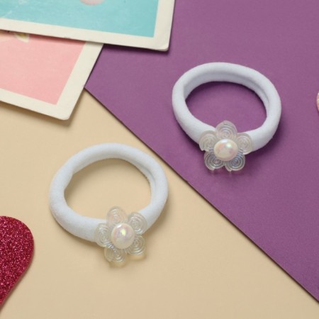 Hair gum "Fairy" (set 2 pcs) Flower, 4 cm, white-1