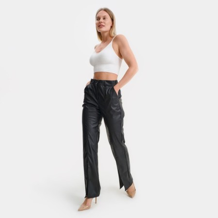 Female trousers (eco-leather), black color, size 48-50-4