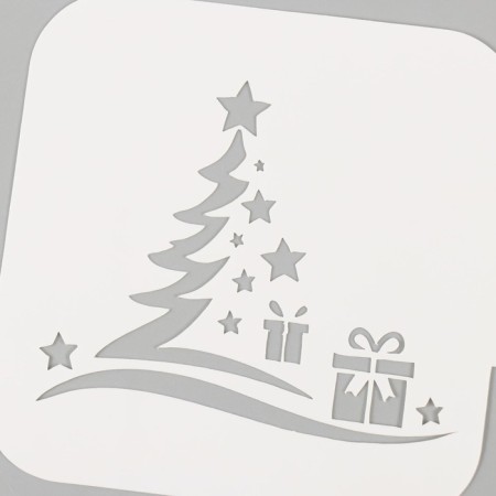 Plastic stencil "Christmas tree with a gift", size 9x9 cm-2