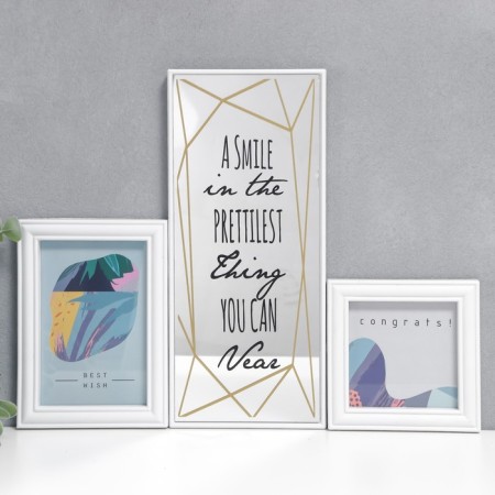 Photo frame in 2 photos 10x10, 10x15 cm+mirror "Smile" White set 3 pcs 31x27 cm-1