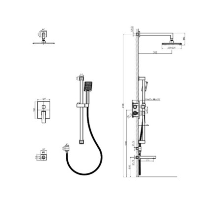The shower system Rush Thira TR3635-60Black, one-leaf, tropical shower, watering can-6