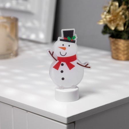 Light picture on the stand "Snowman" 11 cm, batteries, glow of warm white-1