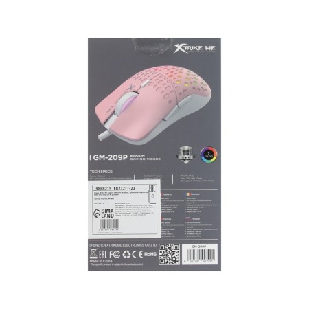 Mouse XTRIKE ME GM-209P, game, wired, backlight, 8000 dpi, USB, 1.5 m, pink-8