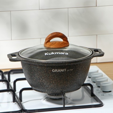 Granit Ultra pan, 2 l, d = 22.5 cm, h = 15.5 cm, glass cover, anti -stick coating, brown color-4