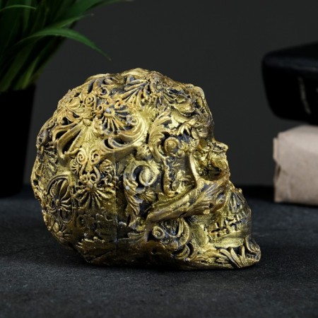 Figure "Skull colored" aged gold 10x12x8cm-1