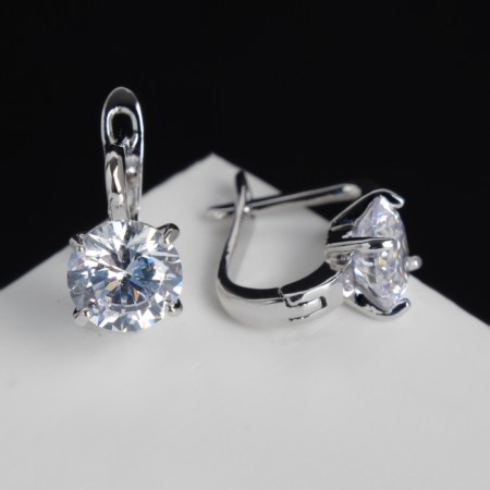 Earrings with bloom rhinestones, white color in silver-1