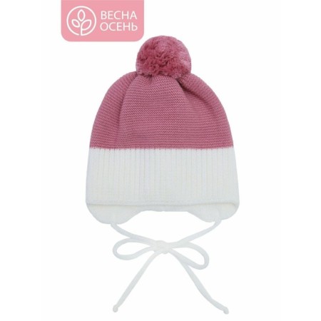 A cap on ties with a pompom Children's Amarobaby Pure Love Wind, with a lining, size 38-40 cm, pink color