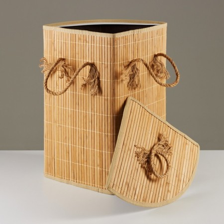 Storage basket, corner, with a lid and handles, folding, 32 x 32 x 50 cm, bamboo, jute-2
