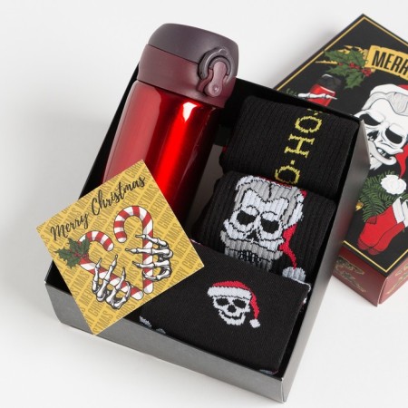 New Year's gift set of thermos and socks KAFTAN SKULL, p. 41-44 (27-29 cm)