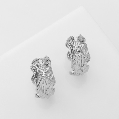 Earrings with rhinestones "Infinity" hemisphere, white color in silver-1