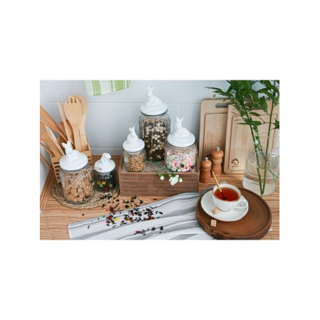 Bank for bulk products with ceramic lid of the bunny, 230 ml-11