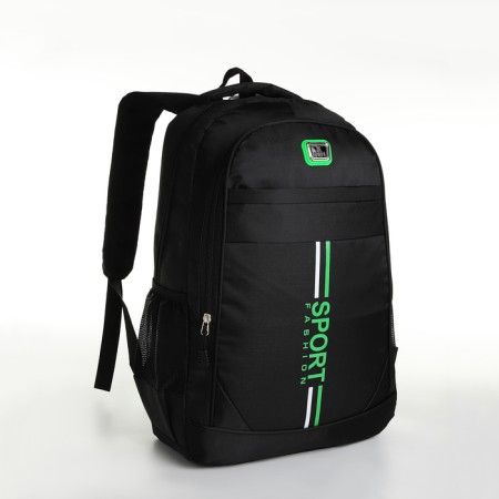Youth backpack with a zipper, 4 pockets, black/green color-2