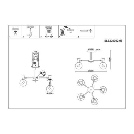 Ceiling EVOLUCE lamp. Sle220702-05. Catania. 5x40 watts, E14, 59x59x33.5 cm, white color, light tree-8