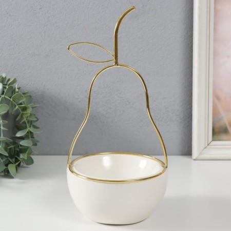 Souvenir ceramics, metal stand "pear" white with gold 13x13x25.5 cm-4