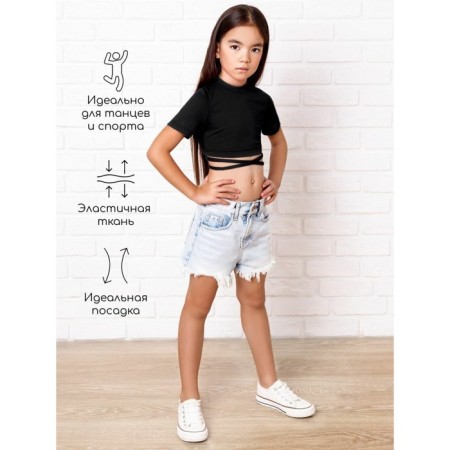 Top for a girl with short Generation sleeves, height 146 cm, black color-2