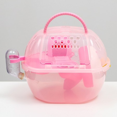 Carrier carrier carrier with a house, shelf, drinker, 29x23x23 cm, pink-1